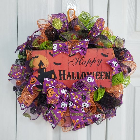 MINI Halloween wreath with purple and orange colors - Picture 1 of 5